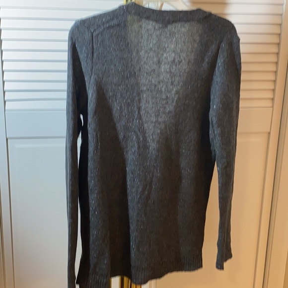 Grey and Metallic Blue Thread Cardigan Sweater - Picture 5 of 5